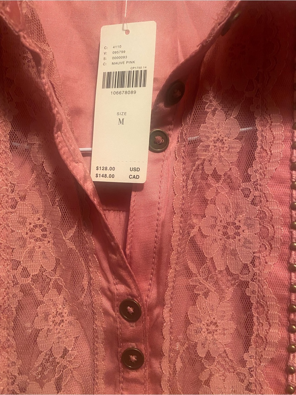 NWT Anthropologie Mauve Pink Lace Batwing Blouse M - Picture 8 of 11